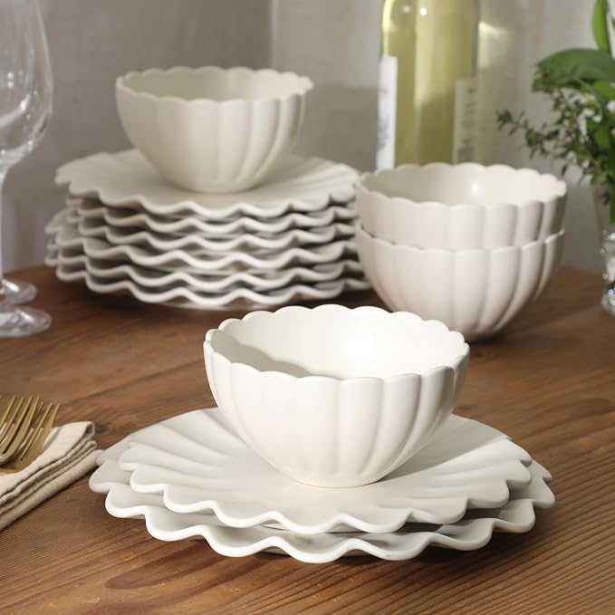 Gibson Elite Bistro Fleur Plates and Bowls Sets, 12-Piece Stoneware Dinnerware - Image 4