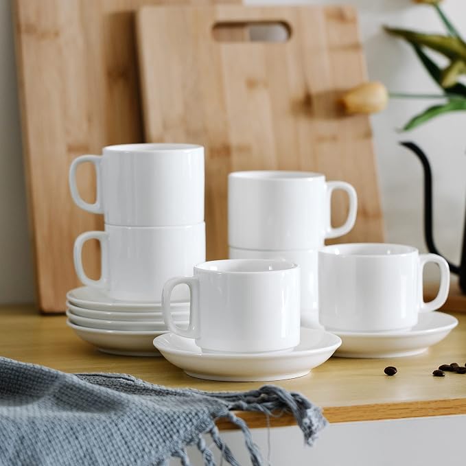 BTaT- Stackable Tea Cups and Saucers, Cappuccino Cups, British Coffee Cups - Image 8