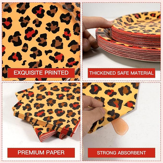 180pcs Red Cheetah Print Plates and Napkins Party Supplies, Serves 60 | - Image 3