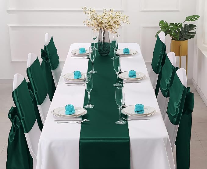 Horbaunal 12 Pack Forest Green Satin Table Runner 12 x 108 Inch | Smooth Table - Image 2