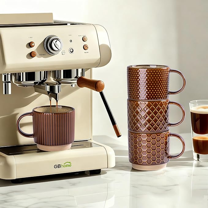 GBhome 12 OZ Stackable Coffee Mugs Set of 4, Ceramic Coffee Cups Set | 4 - Image 5
