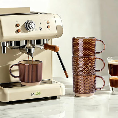 GBhome 12 OZ Stackable Coffee Mugs Set of 4, Ceramic Coffee Cups Set | 4 - Image 5