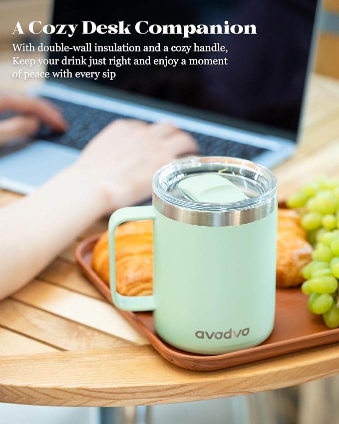 12oz Insulated Coffee Mug with Lid – Includes Two Lids, Stainless Steel Coffee - Image 5