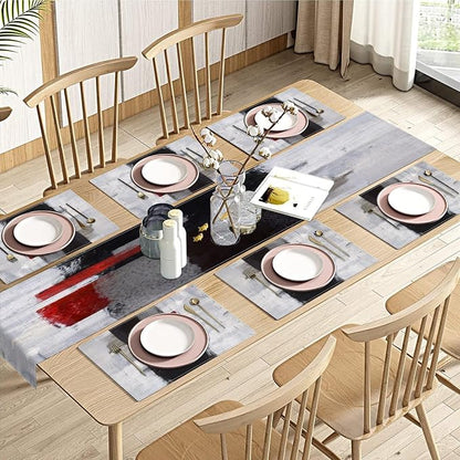 Emvency Table Runner and Placemats Set of 6, Abstract Modern Painting | Red Art by Emvency