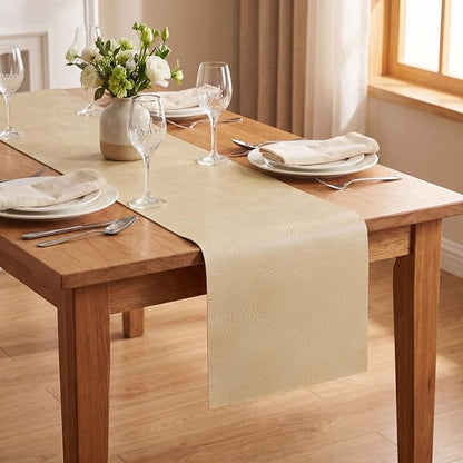 Artoid Mode Beige Double Sided Vinyl Faux Leather Table Runner, Seasonal - Image 4