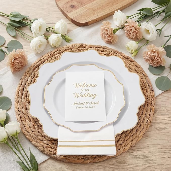 350PCS White and Gold Plastic Plates - Image 7