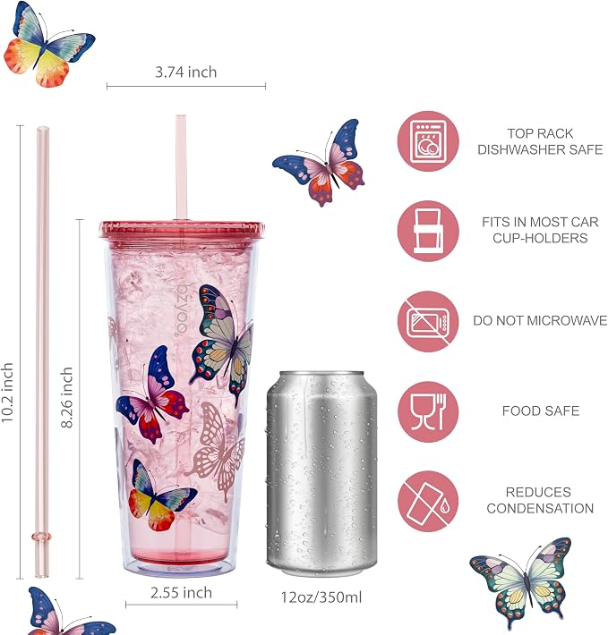 bzyoo 24oz Plastic Tumbler Cup, Lid & Straw, Iced Coffee, dishwasher safe - Image 4