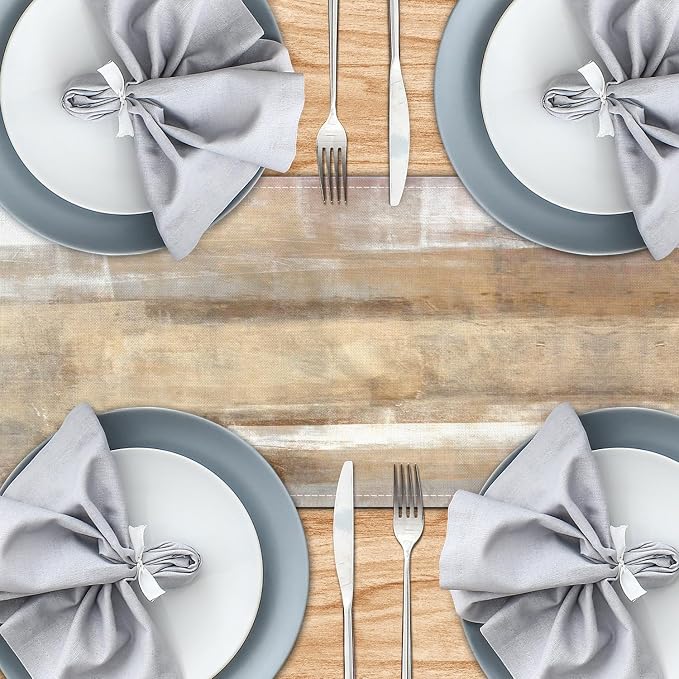 Brown Grey Table Runners Modern Art Farmhouse Linen Table Runners Dresser - Image 3