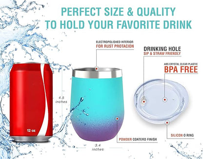 CHILLOUT LIFE 12 oz Stainless Steel Wine Tumbler with Lid - Double Wall Vacuum Insulated Wine Cup Glass Keeping Cold & Hot for Coffee, Champagne, Cocktails, Ice Cream - Powder Coated Caribbean Lily