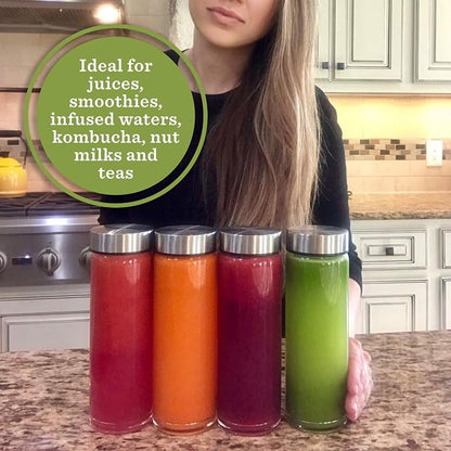 16oz Juice Bottles, Wide Mouth Glass Water Bottles & Stainless Steel Lids | - Image 3