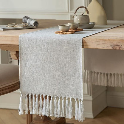 Light Grey Table Runners 108 Inches Long, Burlap Linen Style Rustic Farmhouse by ZEEMARTONLINE