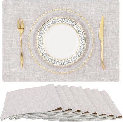 homing Cotton Linen Placemats Set of 8, Cloth Washable Farmhouse Dining Table Mats for Indoors & Outdoors, Easy to Clean, Neutral Beige, 13 x 19 Inch