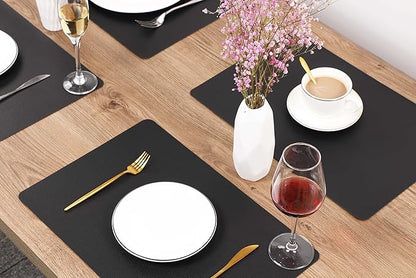 Wipeable Placemats Leather Table Mats Waterproof Heat-Resistant Easy to Clean for Dining Table Set Kitchen Table (2, Black)