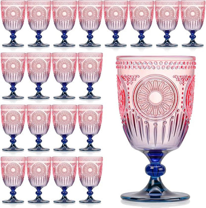 XUWAIDSGN 24Pcs Plastic Vintage Wine Glasses 13.5oz Reusable Embossed Goblet by XUWAIDSGN