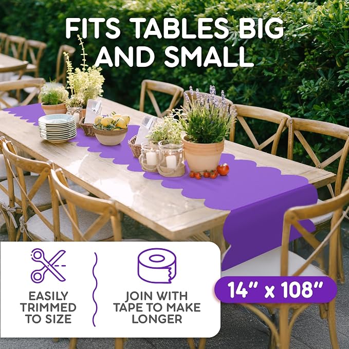 Purple Scallop Table Runner, Disposable Plastic, 5 Pack - Image 3