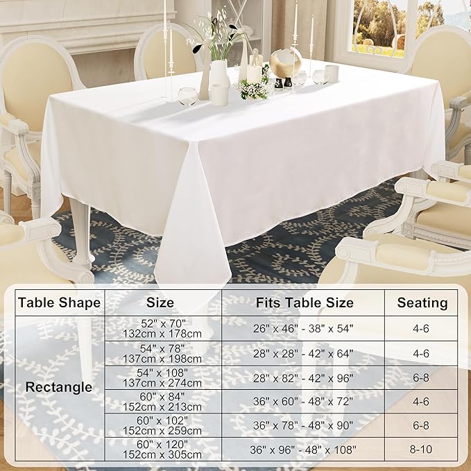 Smiry Square Table Cloth, Waterproof Anti-Scratch Polyester Tablecloth, Decorative Washable Fabric Table Cover for Dining, Buffet, Parties and Outdoor, 54x54, White
