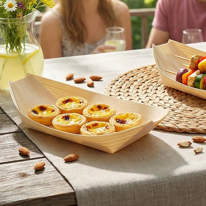 400 PCS Wood Boat Plates, 4 Inch Disposable Wood Sushi Boats Serving Tray, Wooden Food Boat for Appetizer Sushi Dessert Buffet Snacks