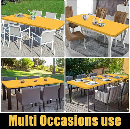 Smiry Rectangle Picnic Table Cloth, Waterproof Elastic Fitted Tablecloths for 6 Foot Tables, Washable Polyester Table Cover for Camping, Indoor and Outdoor (Mustard Yellow, 30"x72")
