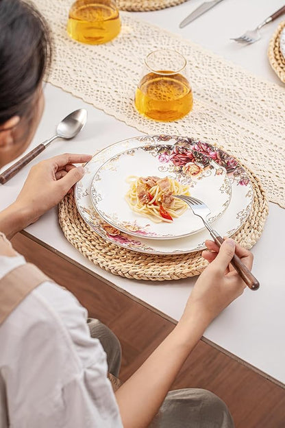 Dinnerware Sets, Plates Set, with Bowls, Artistic 12-Piece Ceramic Dinnerware, for Home Restaurant, Chip and Scratch Resistant, Microwave and Dishwasher Safe, Rose Collection