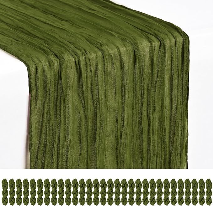 Showgeous 30 Pack Olive Green Cheesecloth Table Runner, 17 x 108 Inches | Boho by Showgeous