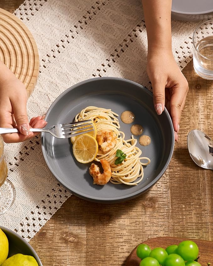 famiware Milkyway 33 oz Pasta Bowls Set of 4, Dark Gray | Scratch-Resistant - Image 6