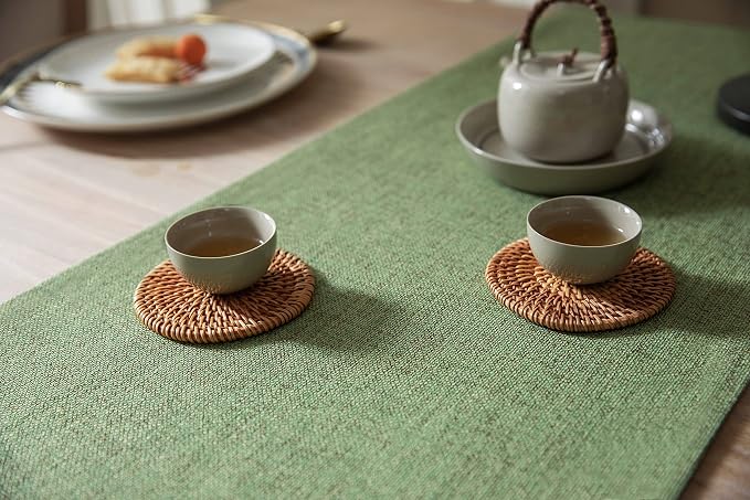 Burlap Style Farmhouse Table Runner, 14x60 Inches Grass Green | Thick Durable - Image 4