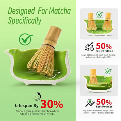 TEANAGOO 7-PCS Green Matcha Whisk Set, Complete Ceremony Start Kit, Ceramic - Image 3