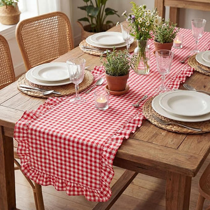 HunnmingRe 1 Pc Gingham Table Runner Red, 118 X 13.8 Inch | Cotton Dresser Scarf - Image 8