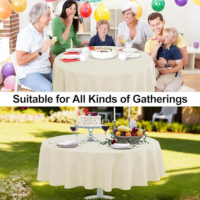 JIUZHEN Round Textured Table Cloth Linen Wrinkle Free Stain Resistant Farmhouse Decorative Circular Tablecloth for Kitchen, Dining, Party, Wedding, Outdoor Use (40 Inch Round,Champagne)