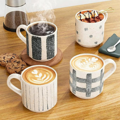 Pilnocok Ceramic Coffee Mugs Set of 4, 10 oz Blue and White Pattern Cups | - Image 3