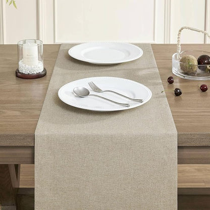 Basic Linen Style Table Runner, 14x108 Inch Natural | Mitered Corner Design - Image 5