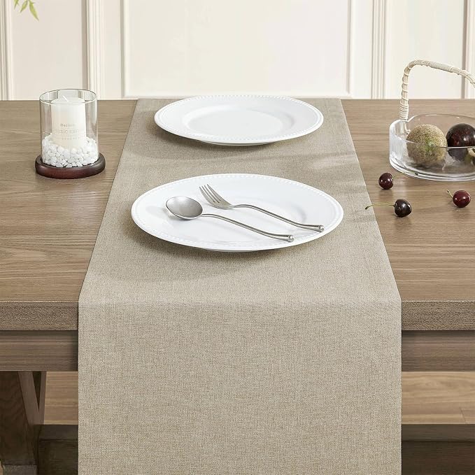 Basic Linen Style Table Runner, 14x72 Inch Natural | Mitered Corner Design - Image 5