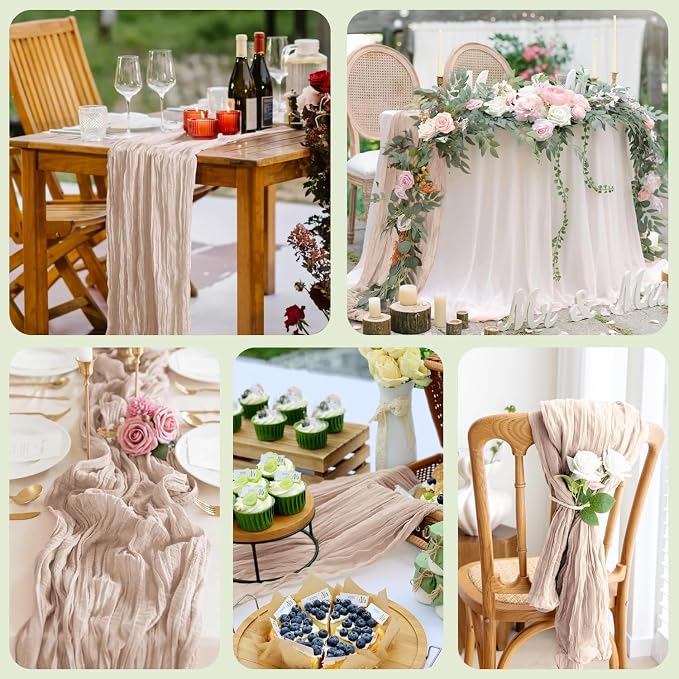 Asee'm 2pcs Nude Pink Cheesecloth Table Runner Summer Boho Rustic 10FT | Fall - Image 7