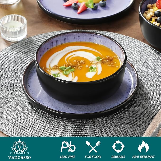 vancasso Plates and Bowls Sets, 24 Pieces Stoneware Dinnerware Sets - Image 4