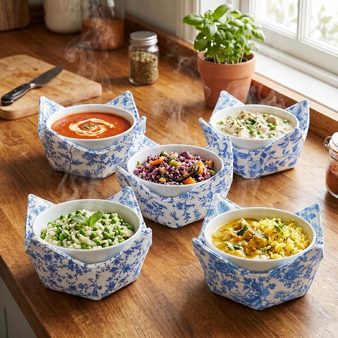 Cotton Microwavable Bowl Cozy, Microwave-Safe Hot Bowl Holders, Soup Bowl Cozy - Image 6