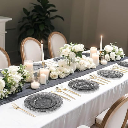 U-QE 60PCS Clear Black Plastic Plates, Heavy Duty Black Disposable Plates Including 30PCS 10'' Dinner & 30PCS 7'' Dessert Plates -Hard Plastic Platos for Party & Wedding & Birthday