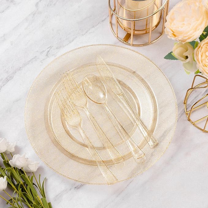300 Piece Gold Glitter Disposable Plates - Image 2