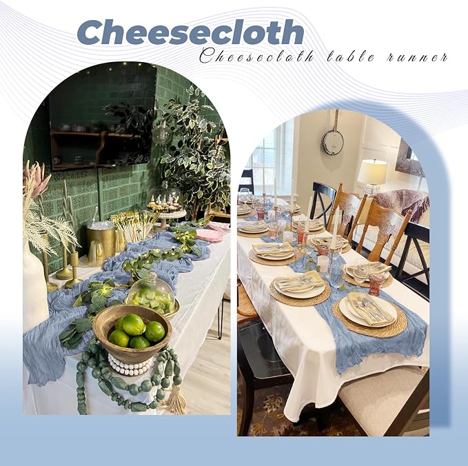 6 Pack Dusty Blue Cheesecloth Table Runner 20 x 120 Inch Gauze Table Runner - Image 5