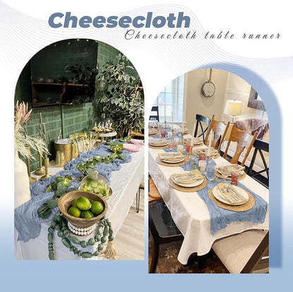 6 Pack Dusty Blue Cheesecloth Table Runner 20 x 120 Inch Gauze Table Runner - Image 5