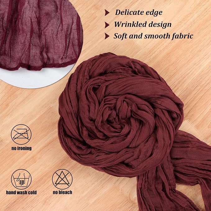 Burgundy Red Fall Thanksgiving Cheesecloth Table Runner 13.3FT Long Boho - Image 3