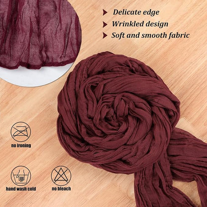 Burgundy Red Fall Thanksgiving Cheesecloth Table Runner 13.3FT Long Boho - Image 3
