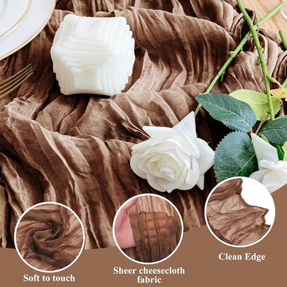 Cheesecloth Table Runner Brown 10FT Boho Gauze Runner, 4 Pack | 120 Inch Cheese - Image 3