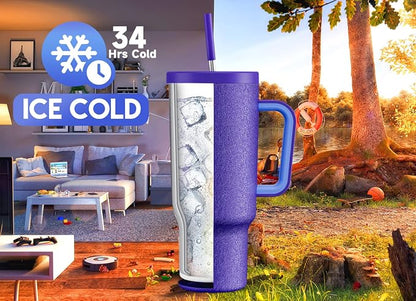Meoky 40oz Tumbler with Handle, Leak-proof Lid and Straw, Insulated Coffee Mug - Image 2