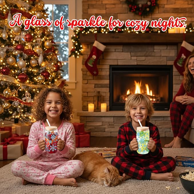 Sliner 2 Pcs Snowflake Glass Cups Christmas Tumbler - Image 3