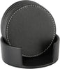 Leather Coasters for Drinks(6 Pack), Handmade Durable Drink Coasters Set with Holder for Tabletop Protection, Luxurious Home Décor and Housewarming Gift (Black)