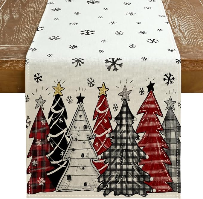 Christmas Table Runner 13x48 Inch, Xmas Tees Snowflakes Holiday Decorative by GEEORY