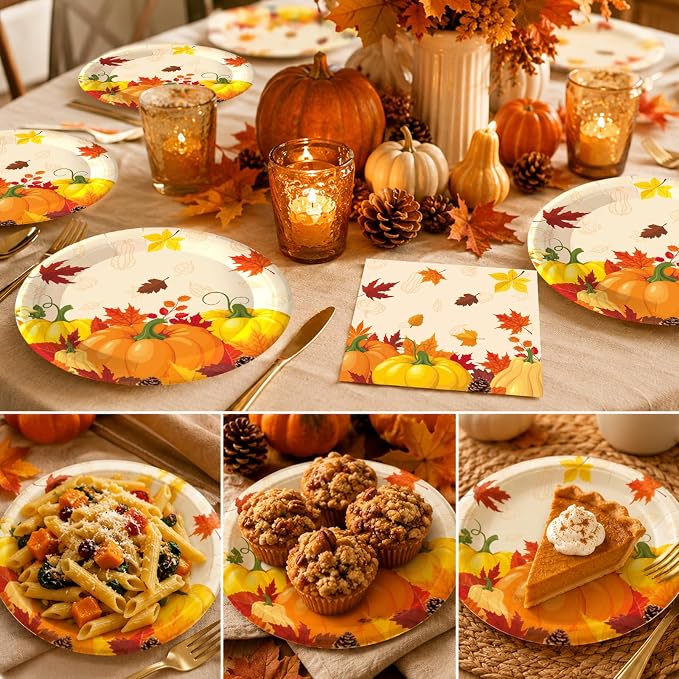 50PCS Fall Paper Plates and Napkins, 7inch Thanksgiving Party Decorations | - Image 6