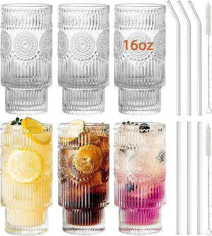 SoulTimes 6 Pack Large 16oz Ribbed Glassware Set, by SoulTimes