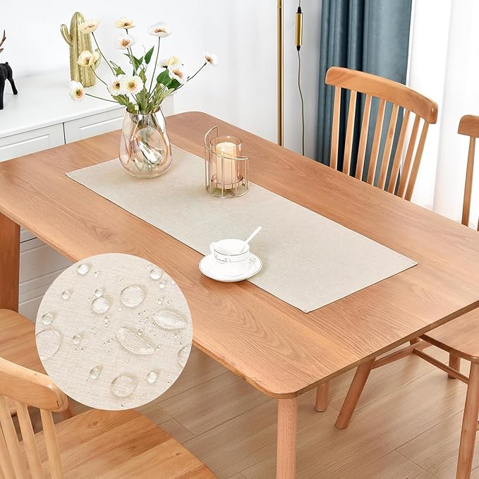 Faux Linen Small Table Runner Water Resistant 13 x 36 in, Neutral | Farmhouse by Nacuci