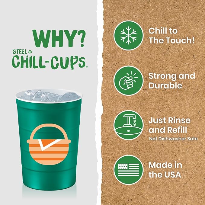 Steel Chill Cups 16 oz. Reusable Party Cups, Summer BBQ Grill, 100% recyclable - Image 3